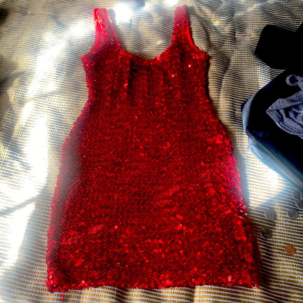 Red sequin party dress